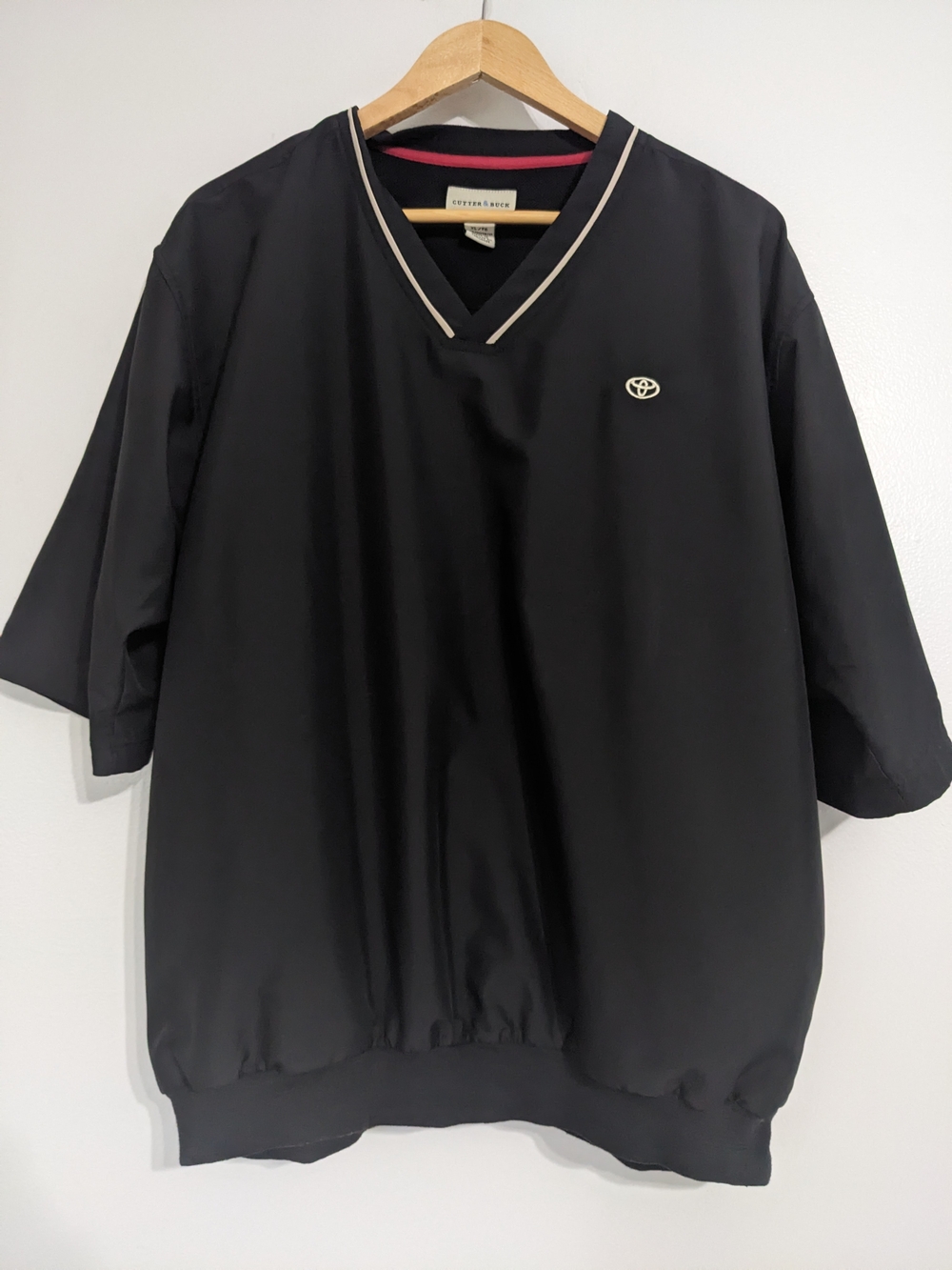 Cutter & Buck Windbreaker Shirt Mens XL Black Short Sleeve Mesh Lining V Logo